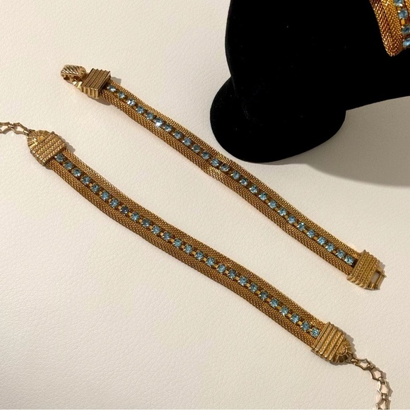 Sarah Coventry Star Lighter Set gold mesh blue topaz rhinestones - Picture 7 of 10